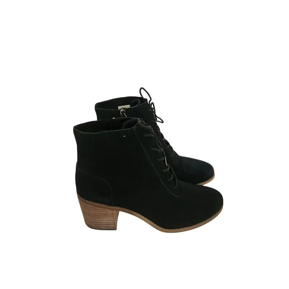 NIB Toms Evelyn Lace Up Suede Boot Lace-Up Black 11